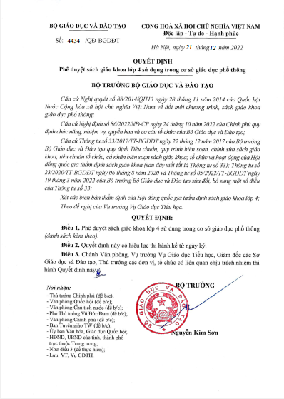 QĐ số 4434_Phê duyệt SGK lớp 4