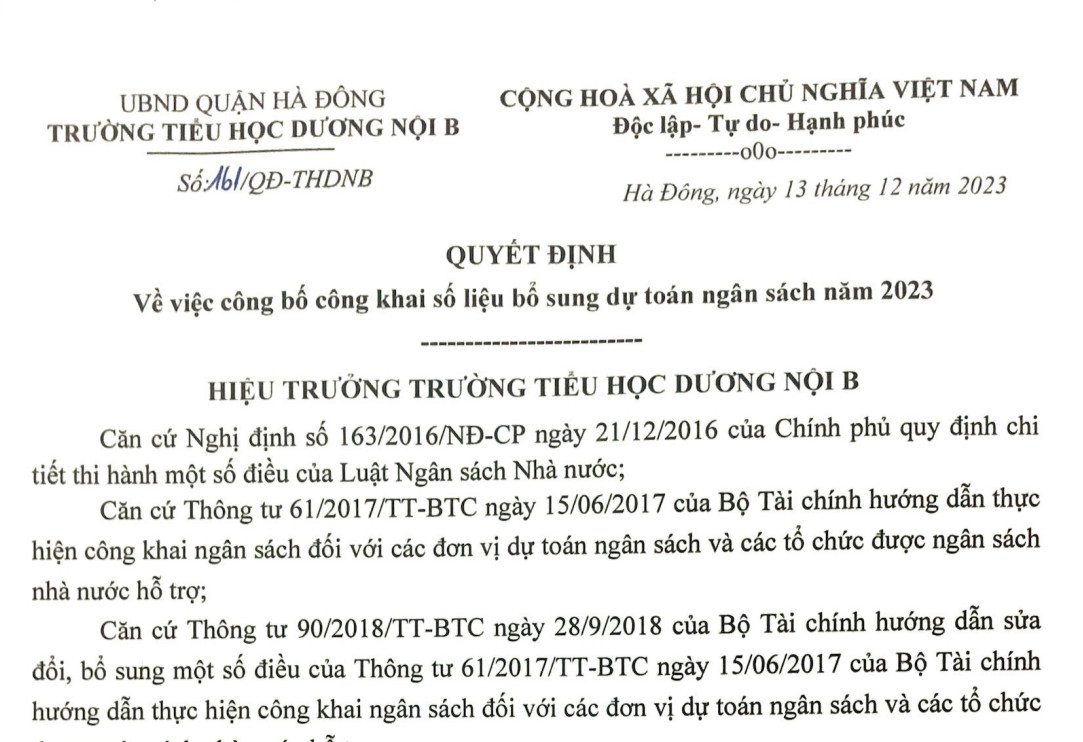 Công bố công khai số liệu bổ sung dự toán ngân sách năm 2023