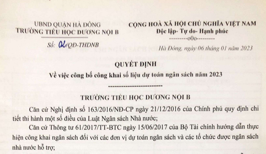 Thông báo Dự toán ngân sách năm 2023