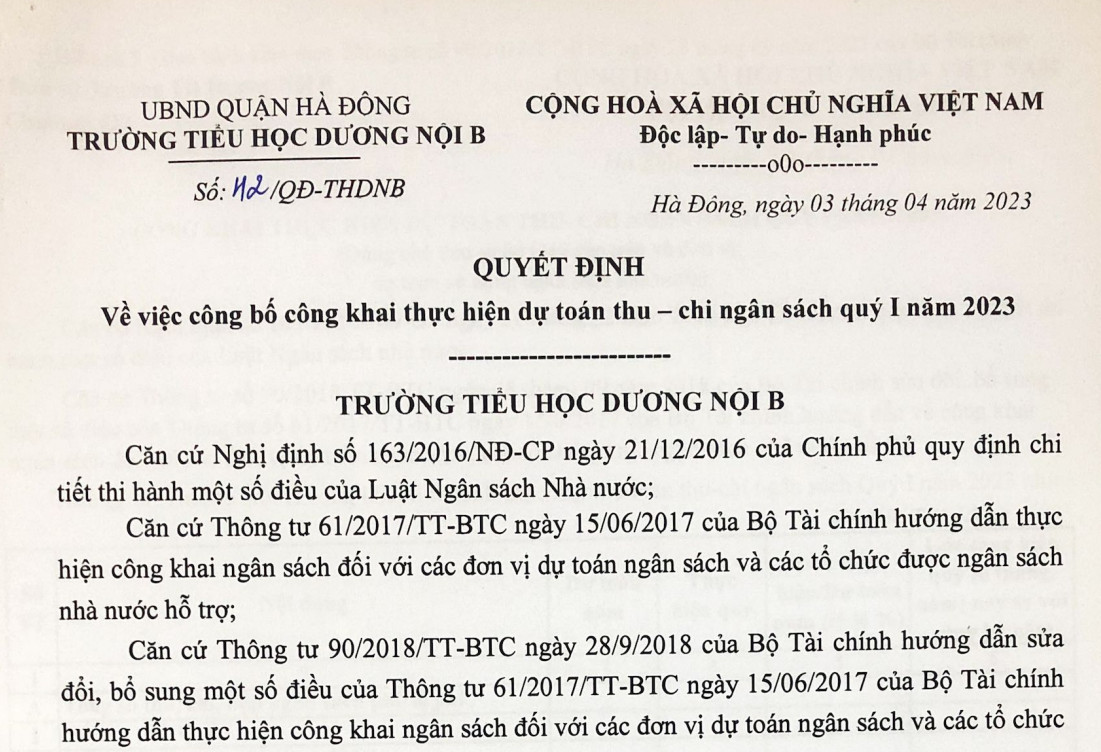Công bố công khai thực hiện dự toán thu- chi ngân sách quý I năm 2023