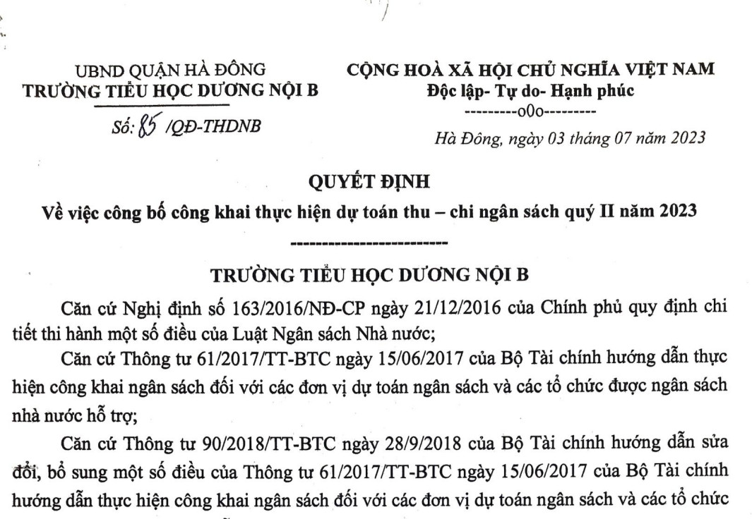 Công bố công khai thực hiện dự toán thu-chi ngân sách quý II năm 2023
