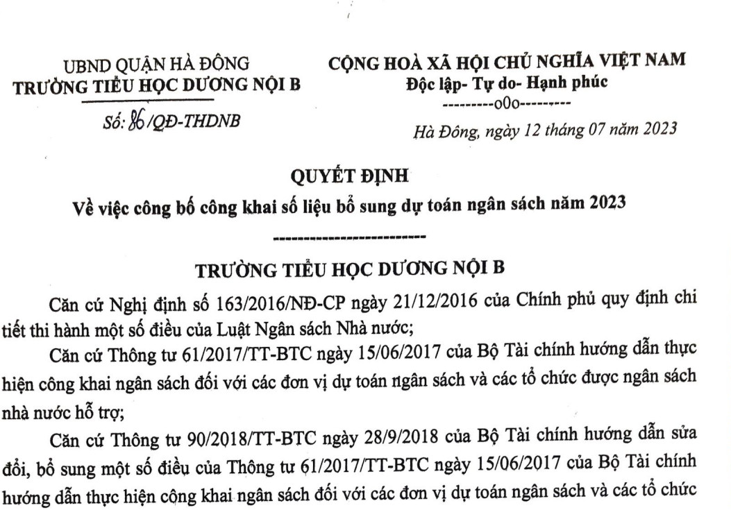 Công bố công khai số liệu bổ sung dự toán ngân sách năm 2023