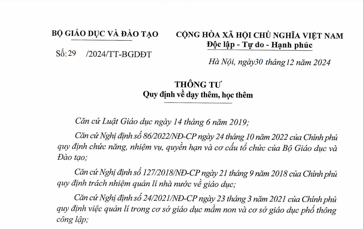 Thông tư quy định dạy thêm, học thêm