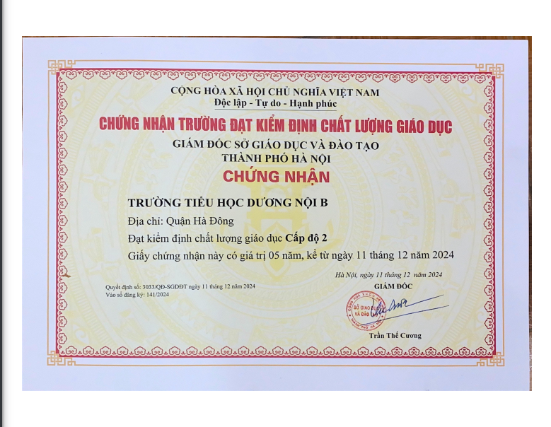 Quyết định cấp giấy chứng nhận trường đạt kiểm định