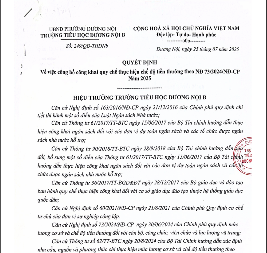 Công khai giao quy chế tiền thưởng