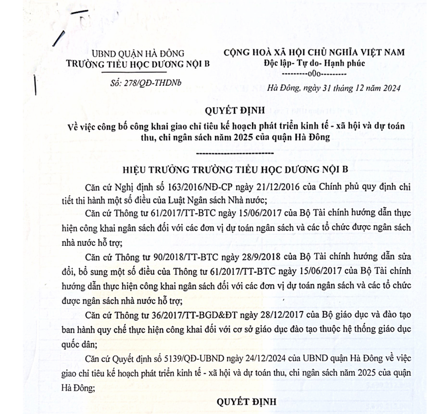 Công khai ngân sách giao đầu năm 2025