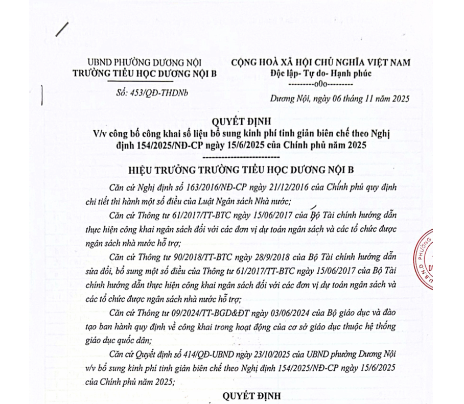 Công khai số liệu BS kinh phí tinh giản biên chế theo NĐ154